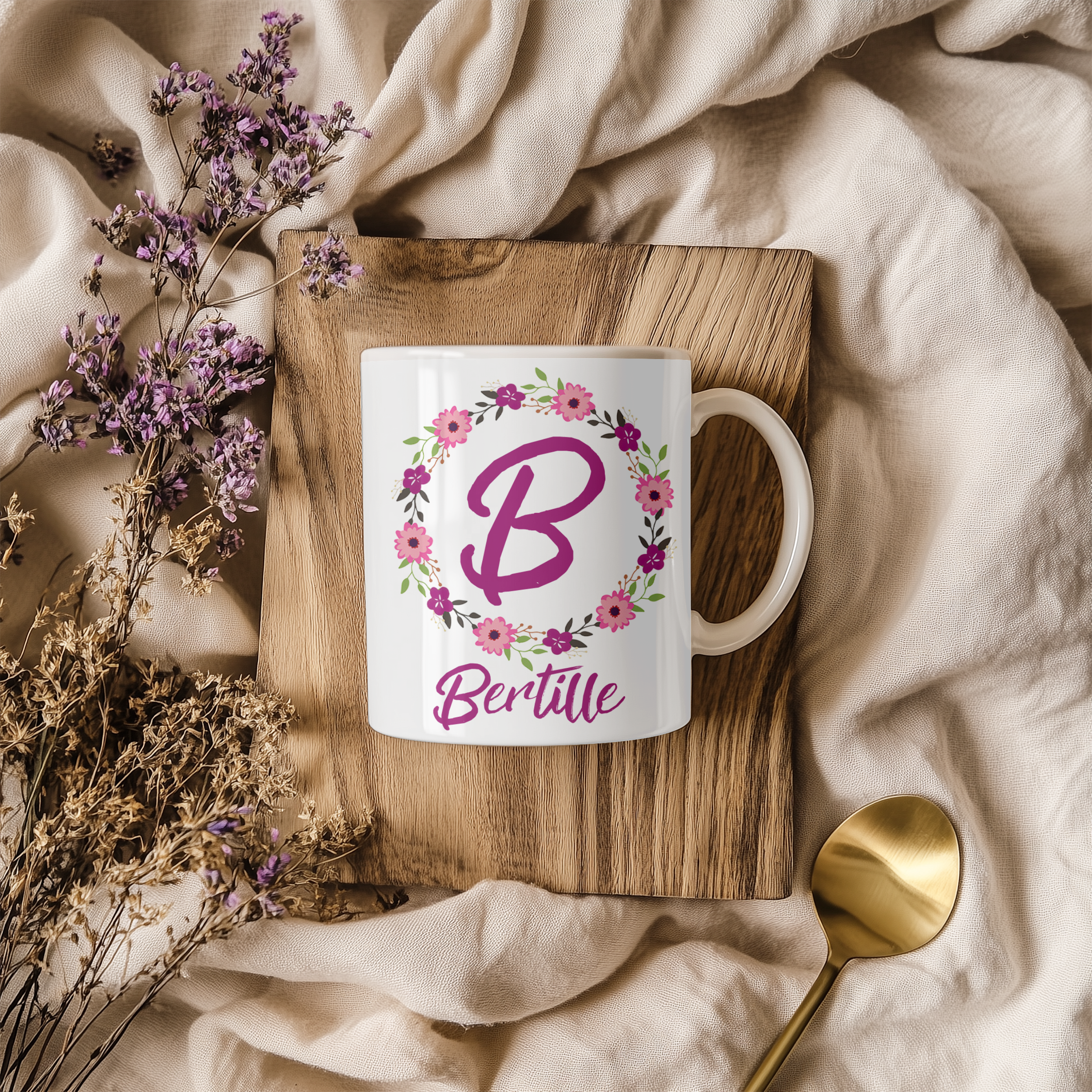 Couronne de fleurs roses & violettes